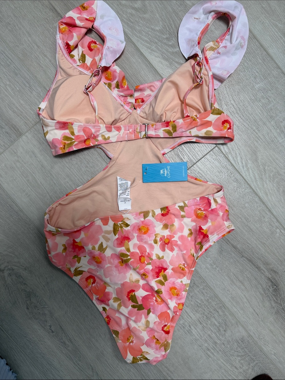 Cupshe Pink Floral Cutout One-Piece Swimsuit - Picture 2 of 4
